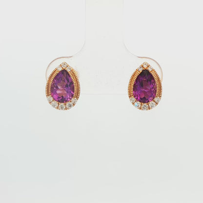 Pear Amethyst and Diamond Drop Earrings