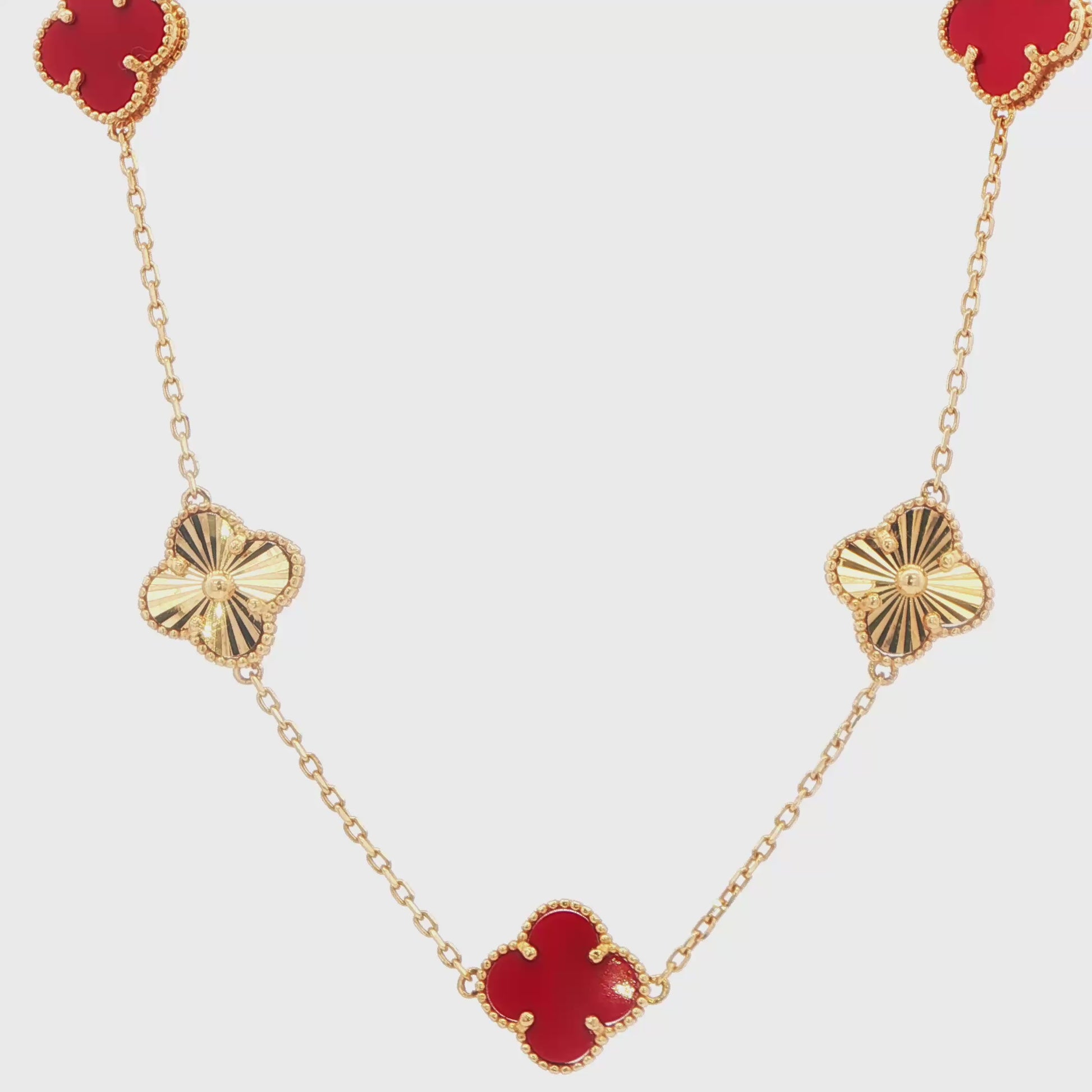 Red Coral Clover Motif Necklace