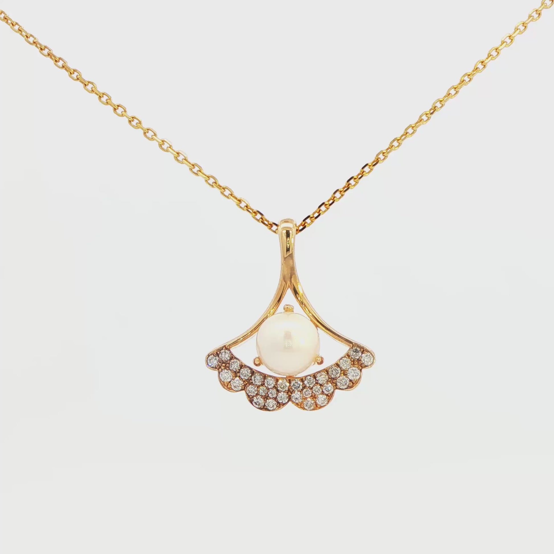 14K YG PEARL DIA FAN NECKAT .18CTTW