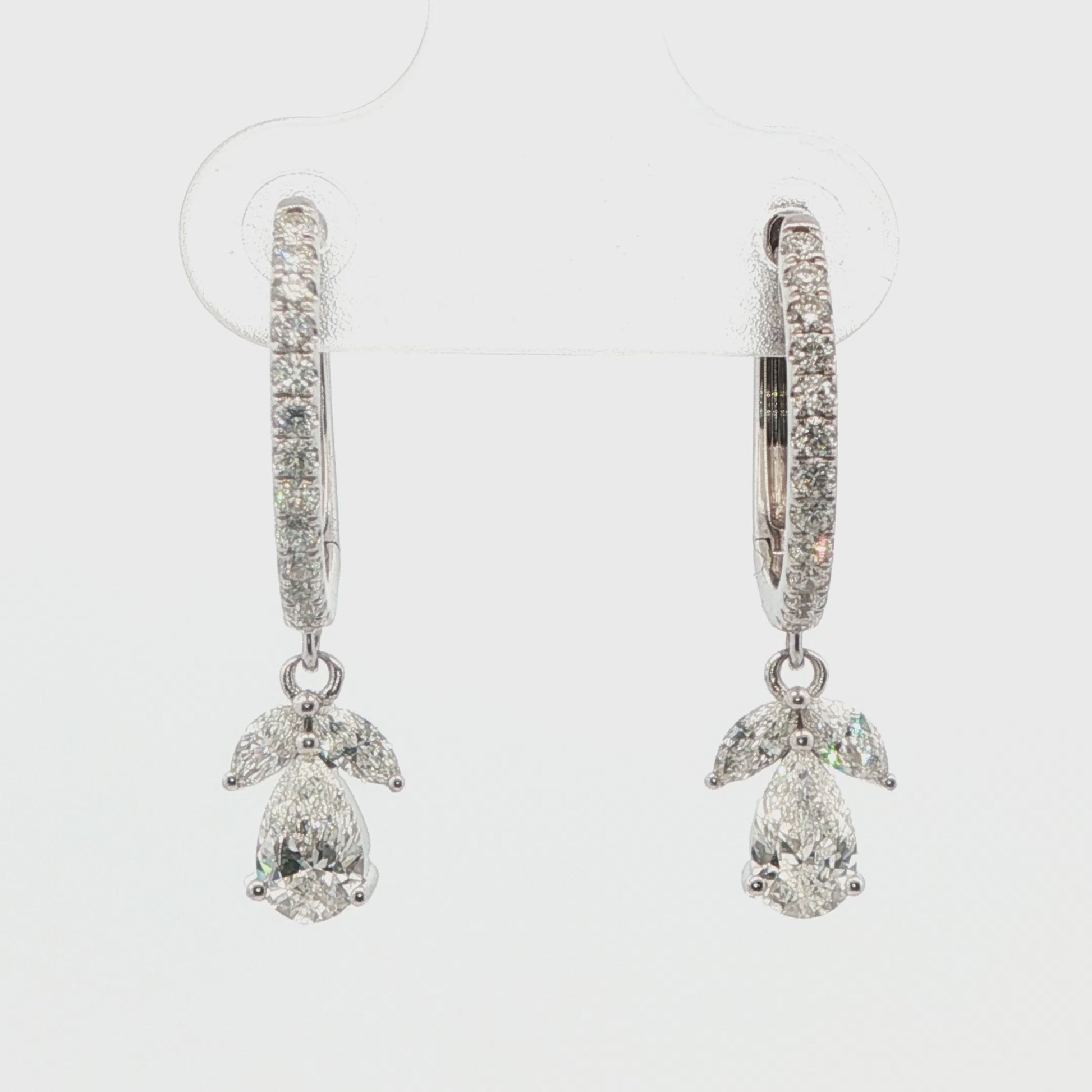 Diamond Floral Dangle Hoop Earrings