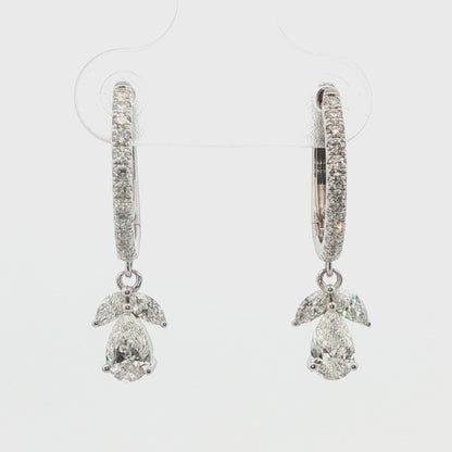 Diamond Floral Dangle Hoop Earrings