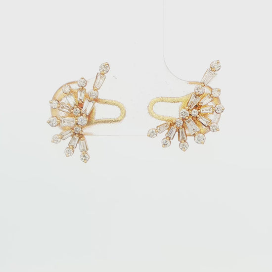 14K YG FANCY BAG AND DIA STUD EARRING