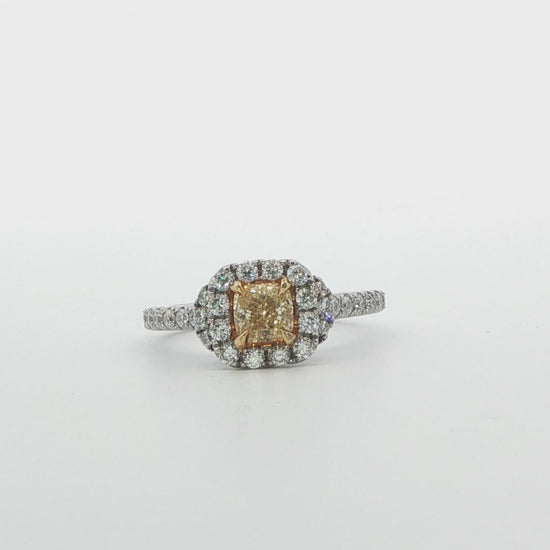 18K White Gold Yellow Diamond Halo Ring