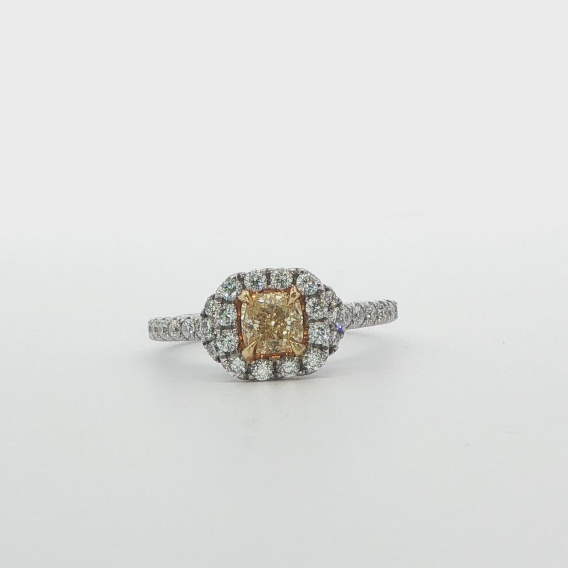 18K White Gold Yellow Diamond Halo Ring