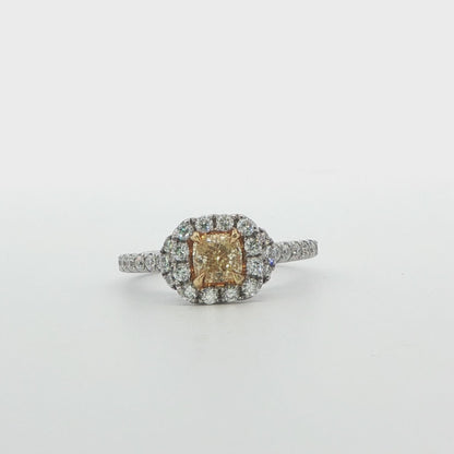 18K White Gold Yellow Diamond Halo Ring