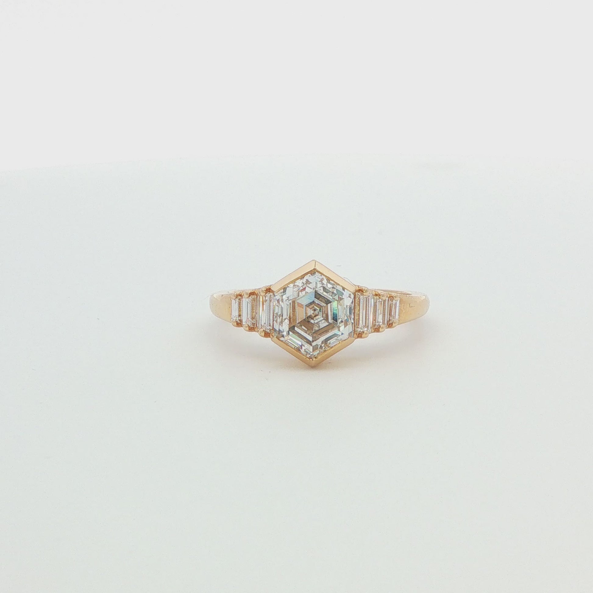 14K Yellow Gold Hexagon Diamond Engagement Ring