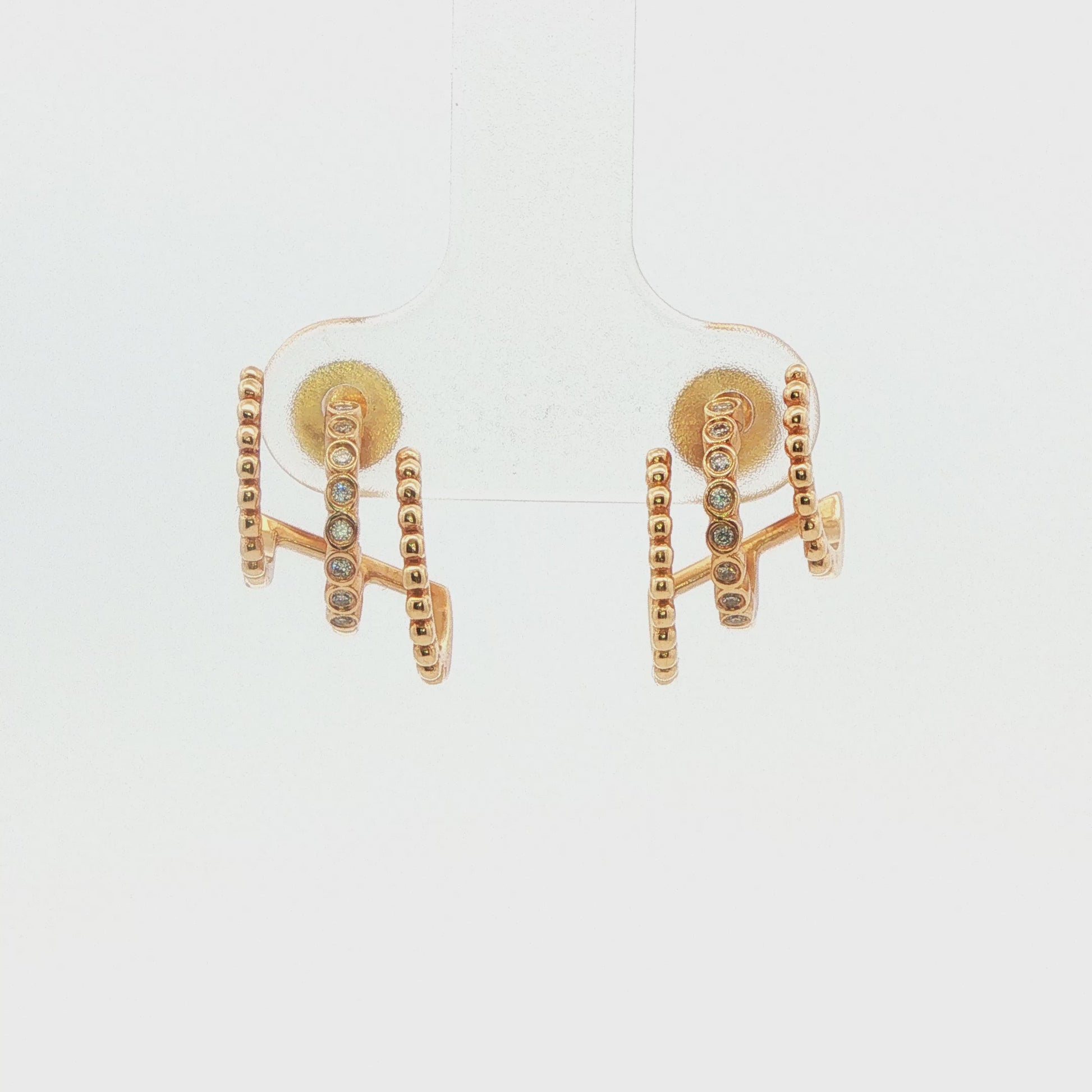 Three-Row Diamond Beaded Huggie Earrings