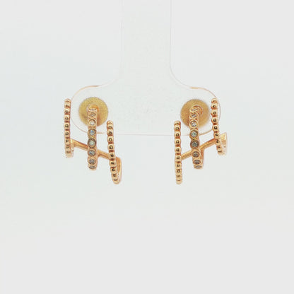 Three-Row Diamond Beaded Huggie Earrings