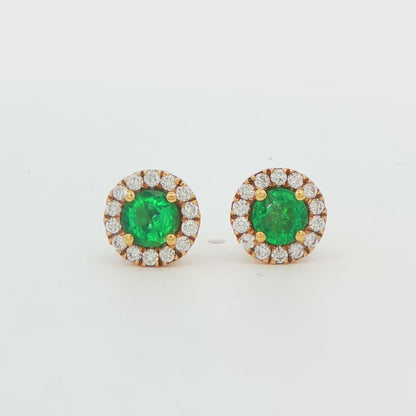 Emerald and Diamond Halo Stud Earrings