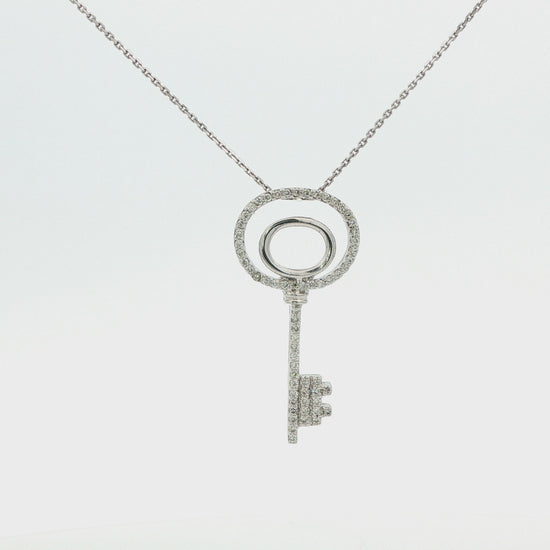 14K White Gold Pave Diamond Key Pendant 