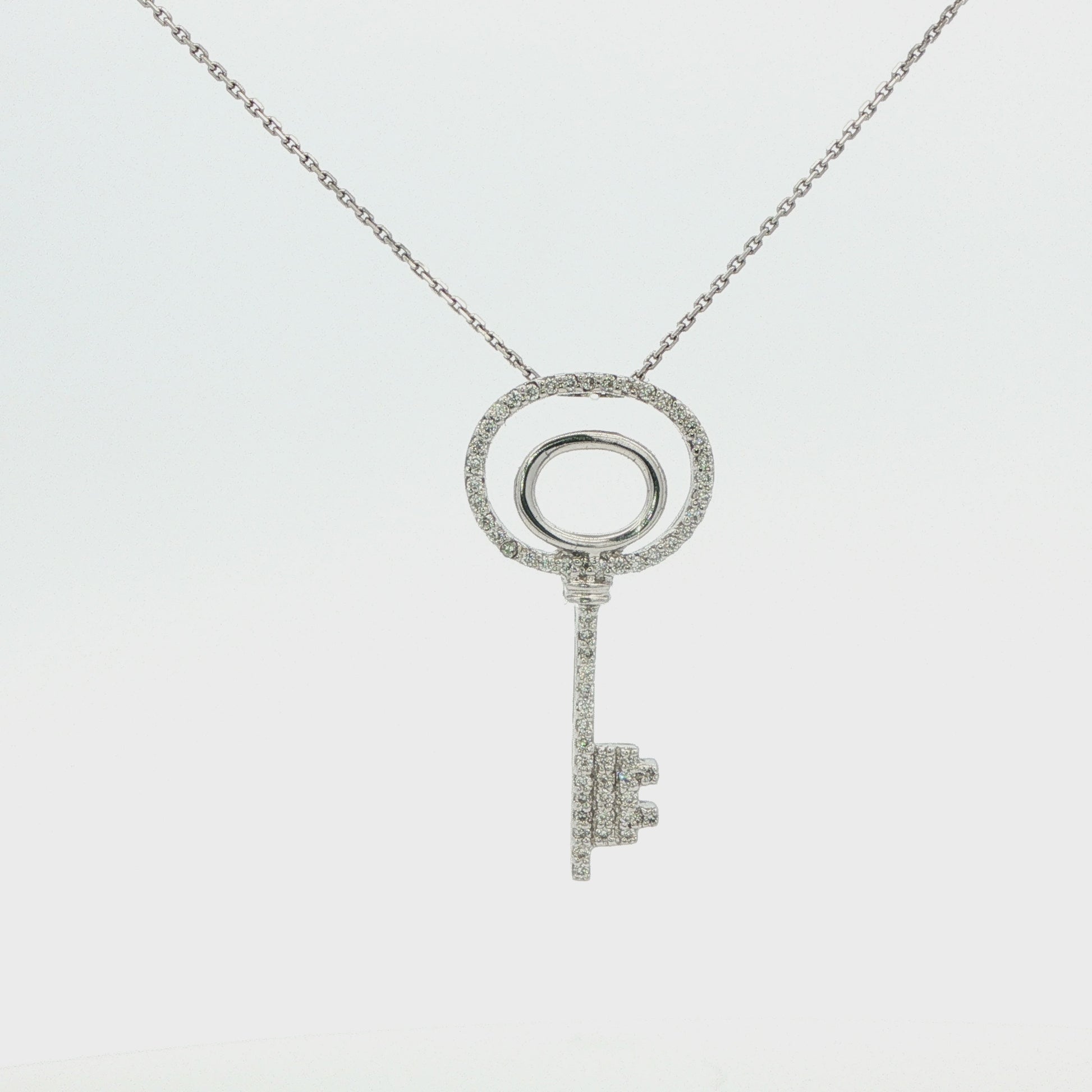 14K White Gold Pave Diamond Key Pendant 