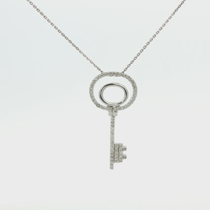 14K White Gold Pave Diamond Key Pendant 