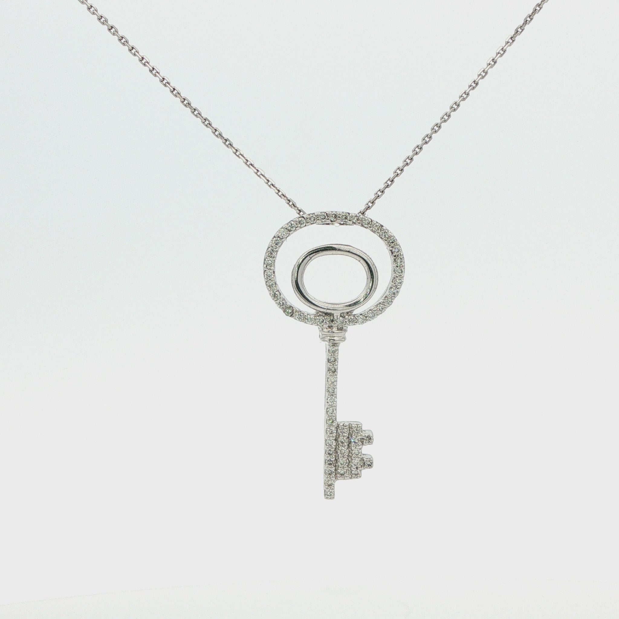 14K White Gold Pave Diamond Key Pendant 