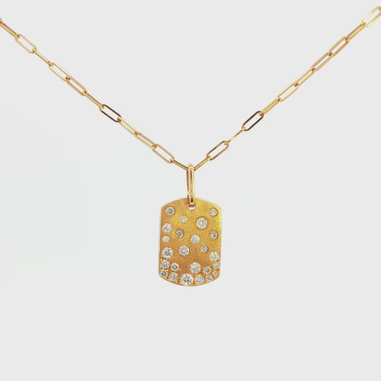 Diamond Dog Tag Pendant with Paperclip Chain
