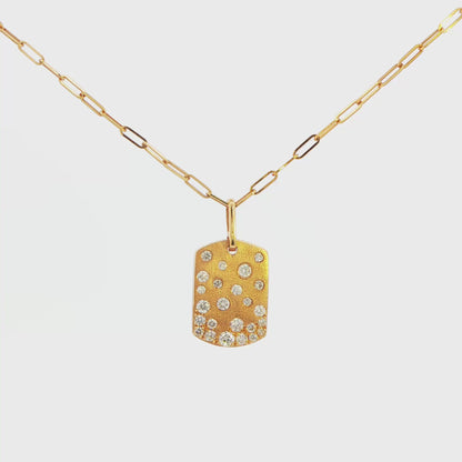 Diamond Dog Tag Pendant with Paperclip Chain