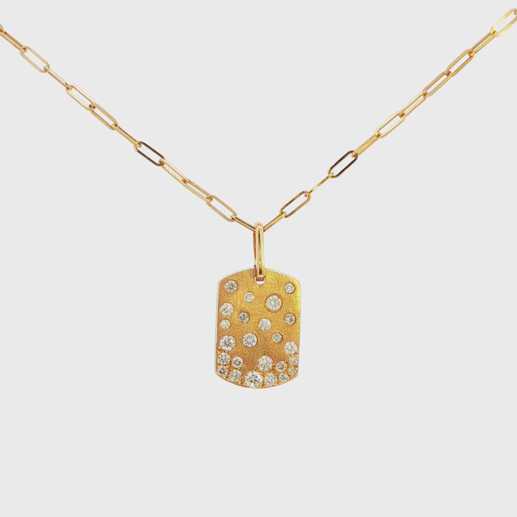 Diamond Dog Tag Pendant with Paperclip Chain
