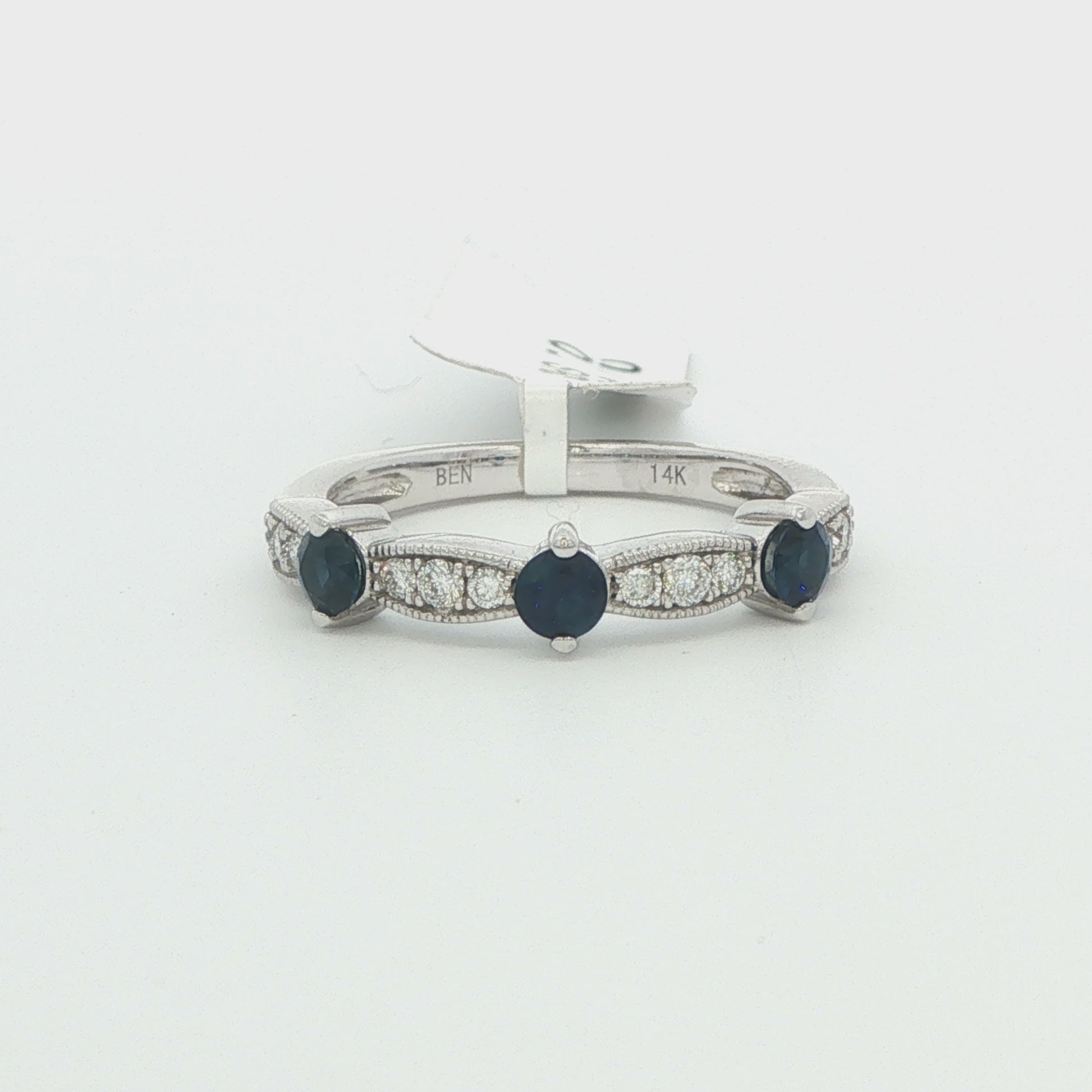 14K White Gold Diamond & Sapphire Ring