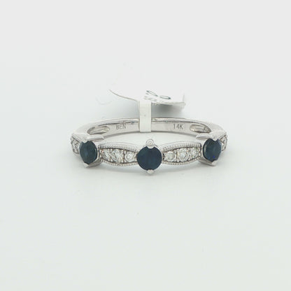 14K White Gold Diamond & Sapphire Ring