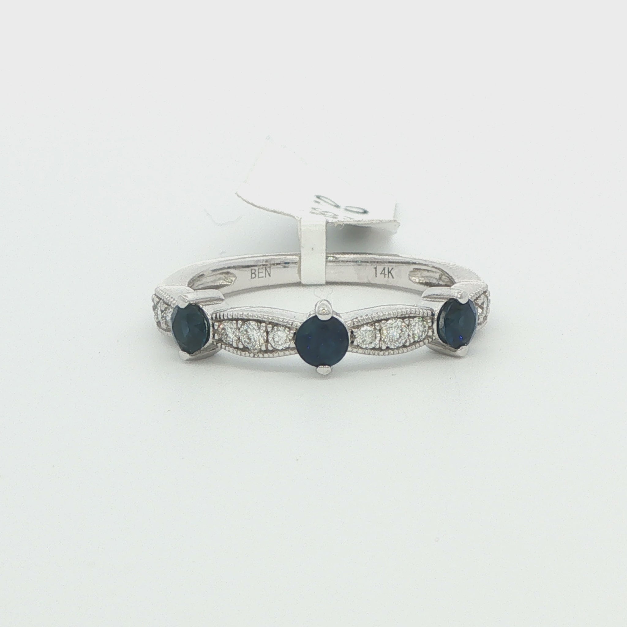 14K White Gold Diamond & Sapphire Ring