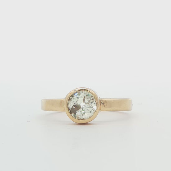 14K YG OLD MINORS CUT DIA RING APPROX .64 CTTW IN HAND MADE BEZEL