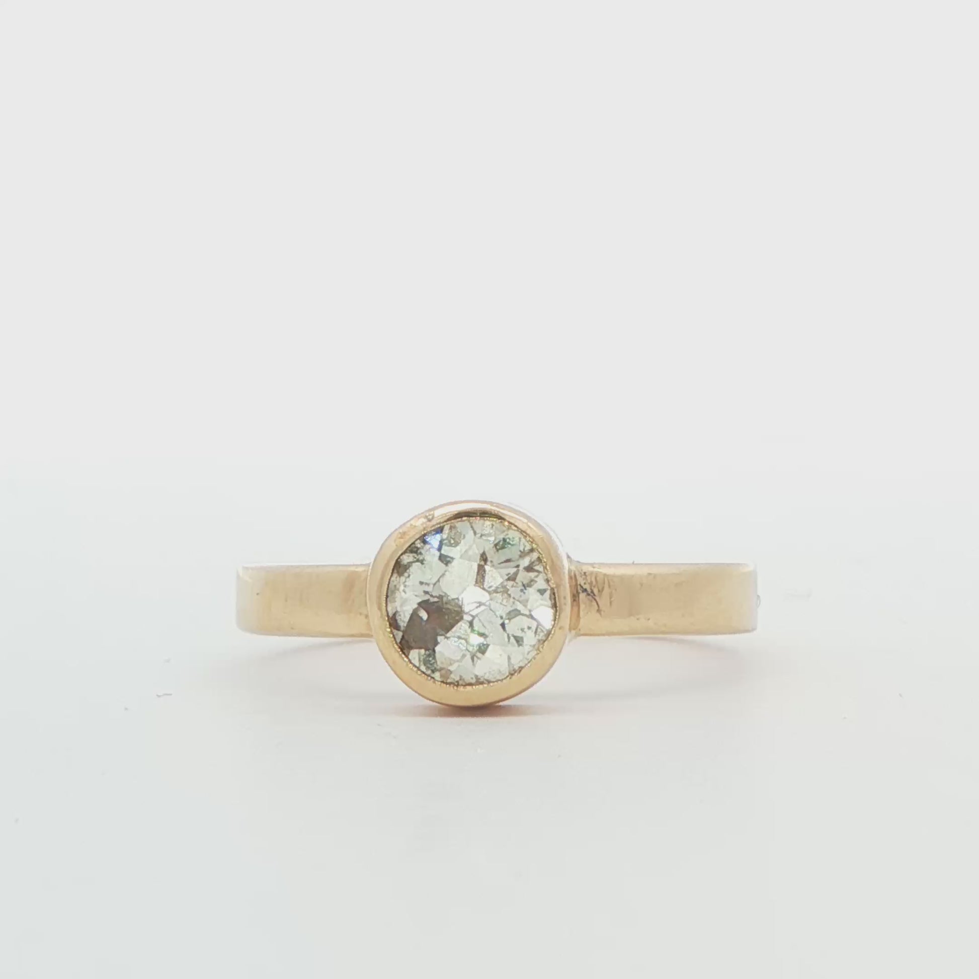 14K YG OLD MINORS CUT DIA RING APPROX .64 CTTW IN HAND MADE BEZEL