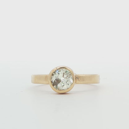 14K YG OLD MINORS CUT DIA RING APPROX .64 CTTW IN HAND MADE BEZEL