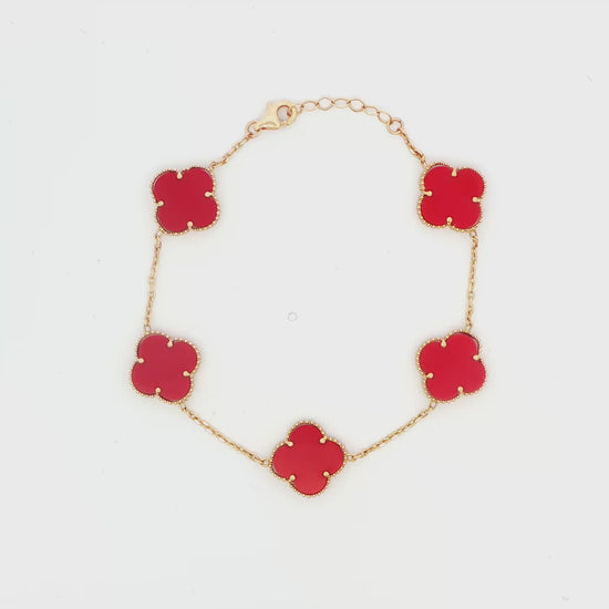 14K YG RED CLOVER 5 STATION BRACELET 4