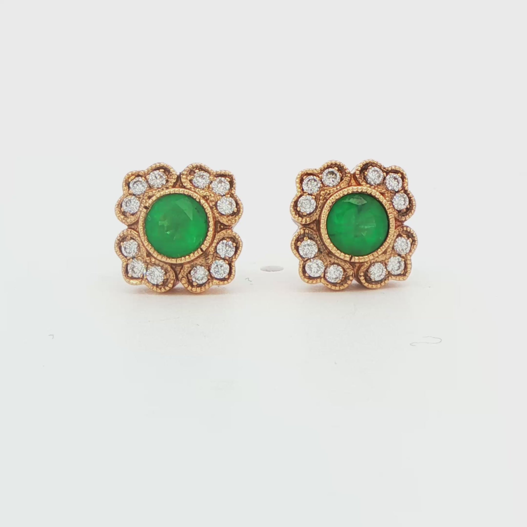 14K YG FILIGREE RD EMERALD DIA EAR .14CTW DIA