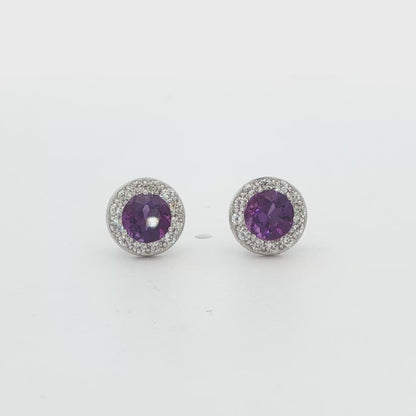 Amethyst Halo Stud Earrings