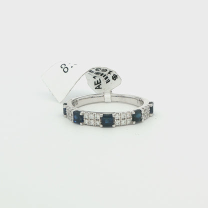 14K White Gold Diamond & Sapphire Ring