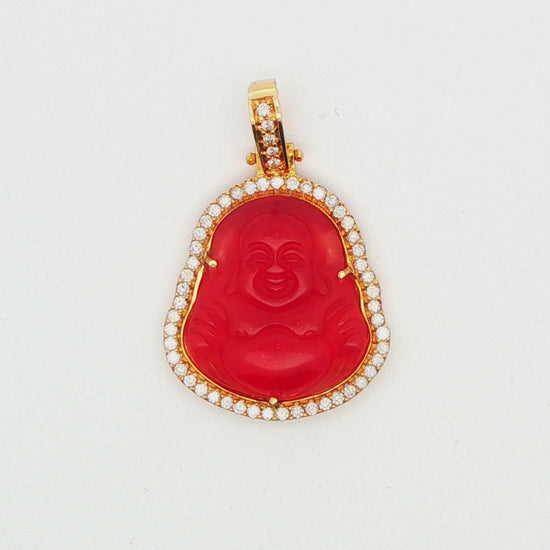 Diamond and Red Jade Buddha Pendant