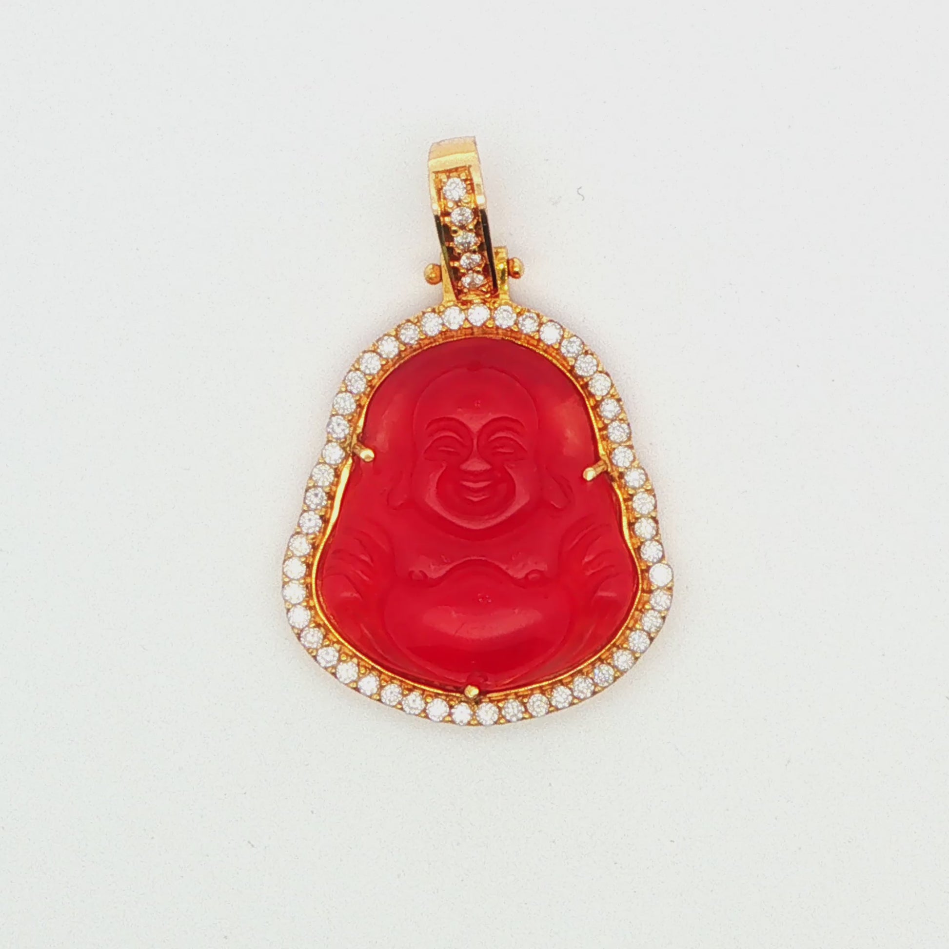 Diamond and Red Jade Buddha Pendant