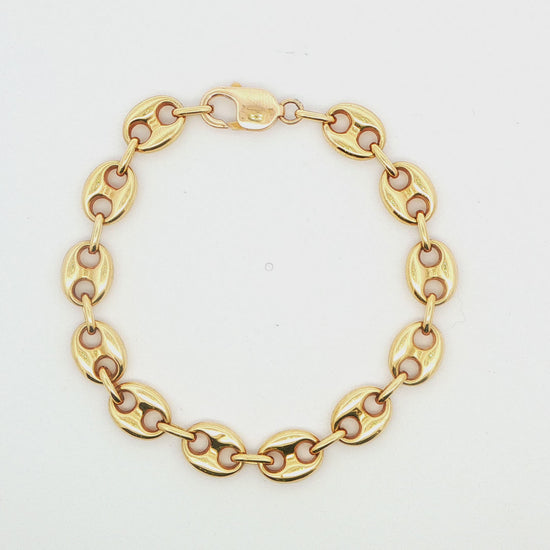 14K YG PUFFED GUCCI LINK BRACE, 12.9G 8.5\"