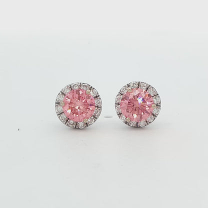 LG: 18K WG .36 CTW DIA HALO STUD EAR FEATURING 1 CTTW LAB GROWN PINK DIA.