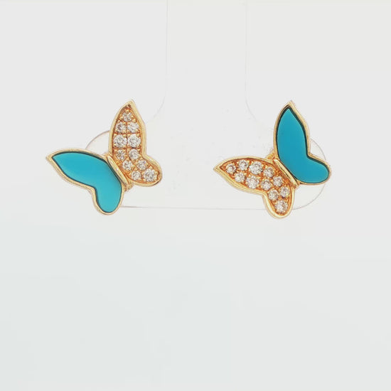 Diamond and Enamel Butterfly Stud Earrings