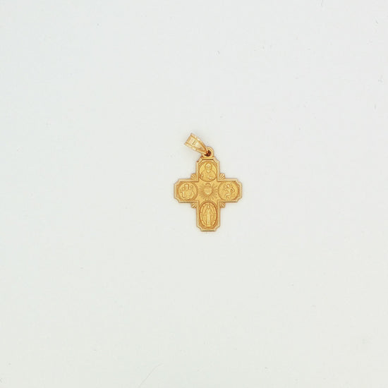 14K Yellow Gold Ornate Catholic Cross Pendant