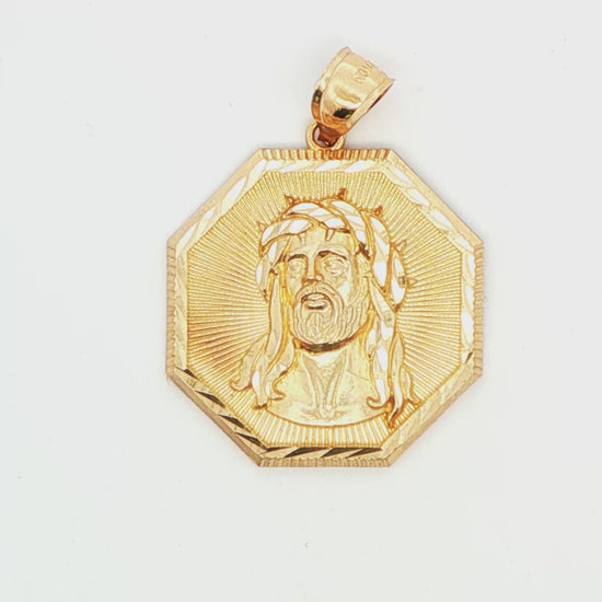 14K YG JESUS IN OCTAGON PENDANT 5.5G
