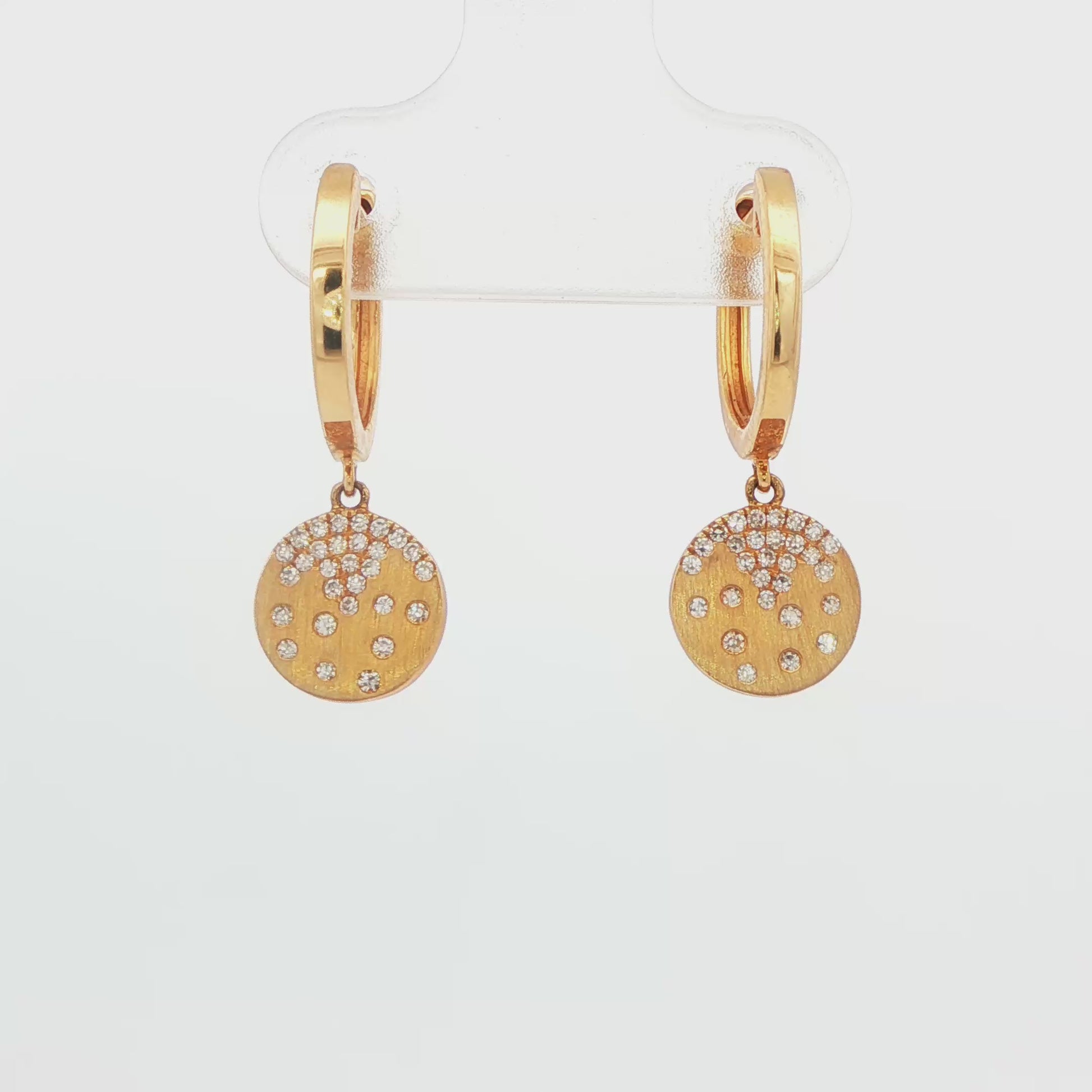 14K YG .14CTTW DIA FLUSH SET SATIN FINISH DISC DANGLE EARRING CONFETTI COLLECTION