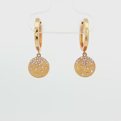 14K YG .14CTTW DIA FLUSH SET SATIN FINISH DISC DANGLE EARRING CONFETTI COLLECTION