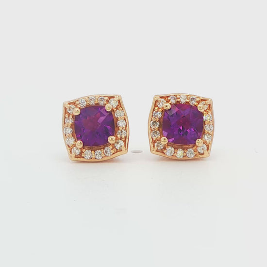 Amethyst and Diamond Halo Stud Earrings