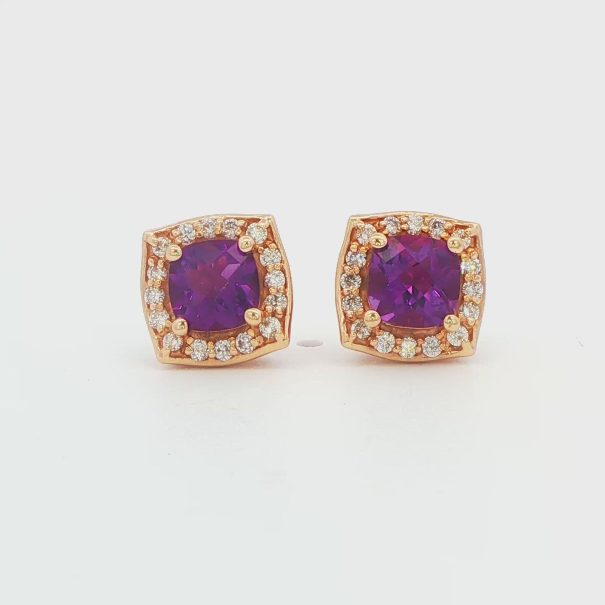 Amethyst and Diamond Halo Stud Earrings