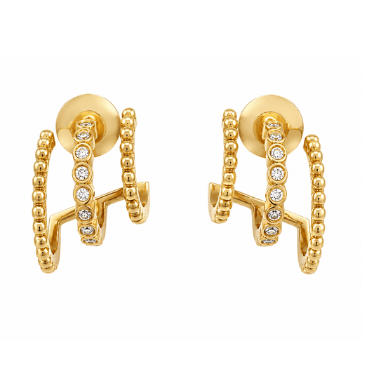 Three-Row Diamond Beaded Huggie Earrings